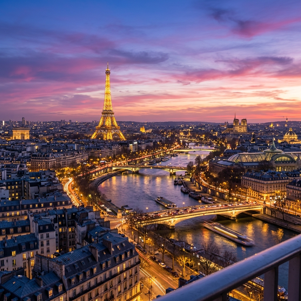 Paris Eiffel Tower at twilight