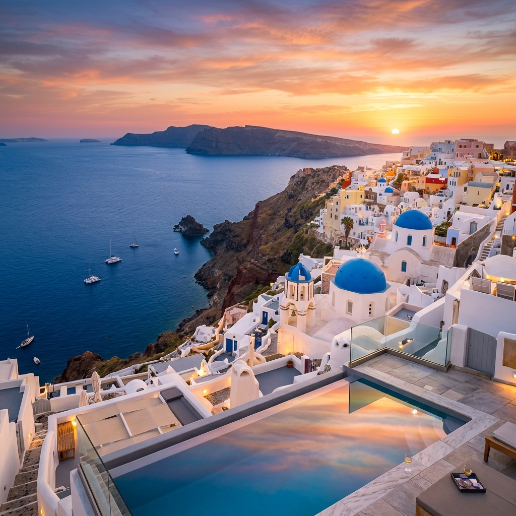 Santorini Greece sunset view